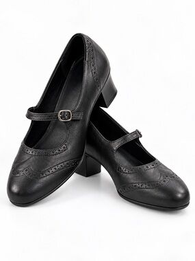Munro American Black
Leather Mary Jane Heel Wing Tip Pump Work Women Shoes 10W